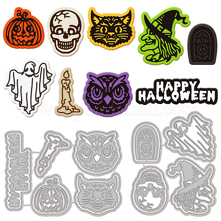 GLOBLELAND 2 Sets 9 Styles Retro Halloween Witch Cat Cutting Dies for DIY Scrapbooking Metal Pumpkin Spider Web Ghost Die Cuts Embossing Stencils Template for Paper Card Making Decoration Album DIY-WH0309-1185-1
