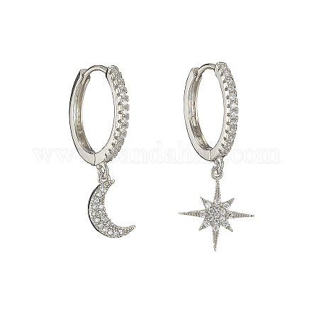 Clear Cubic Zirconia Star & Moon Asymmetrical Earrings MOST-PW0001-064P-1
