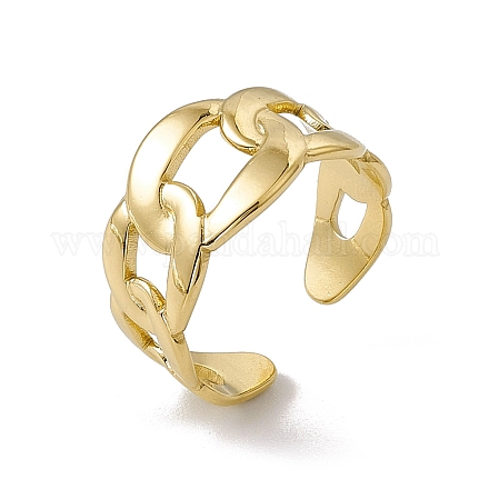Ion Plating(IP) 304 Stainless Steel Curb Chain Shape Open Cuff Ring for Women RJEW-E053-02G-1