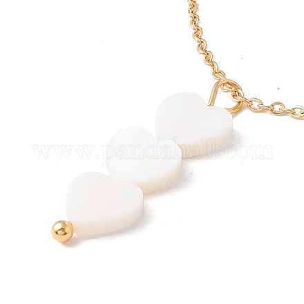 Natural Shell Heart Pendant Necklace with 304 Stainless Steel Chains for Women NJEW-C016-05G-1