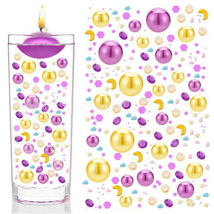 Benecreat 168 個イードムバラク花瓶フィラー装飾  黄紫のフローティング パール ビーズ、スパンコール カボション付き  花瓶フィラー用花瓶センターピースパーティーテーブル散乱結婚式ホームディスプレイ DIY-BC0009-59-1