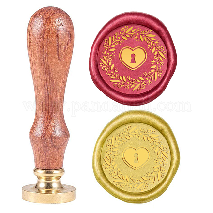 SUPERDANT Wax Seal Stamp Lock Pattern Vintage Seal Stamp Retro Removable Brass Head 25mm Wooden Handle Seal Stamp for Greeting Card AJEW-WH0131-385-1