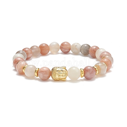 Bracelet extensible perlé multi-pierres de lune naturelles et tête de bouddha en alliage BJEW-JB08913-02-1