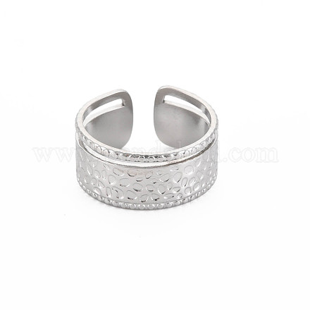 304 anillo de puño abierto martillado de acero inoxidable para mujer RJEW-S405-221P-1