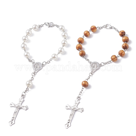 2 Stück 2 Stil religiöse Gebetsperlen Rosenkranz Armbänder BJEW-SZ0002-53-1