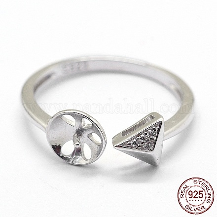 Adjustable Rhodium Plated 925 Sterling Silver Cuff Finger Ring Components STER-I016-042P-1