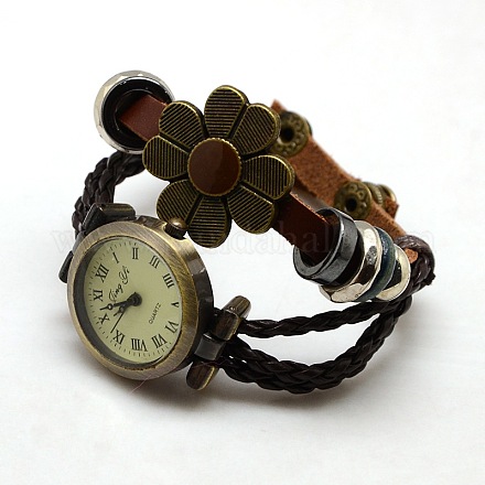 Fashionable Leather Waxed Cotton Cord Watch Bracelets WACH-M074-02-1