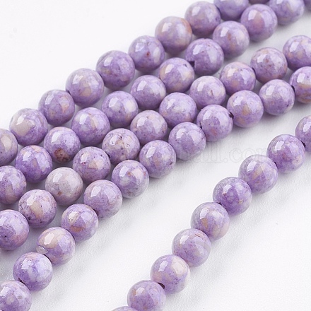 Dyed Natural Fossil Beads Strands G-E328-4mm-22-1