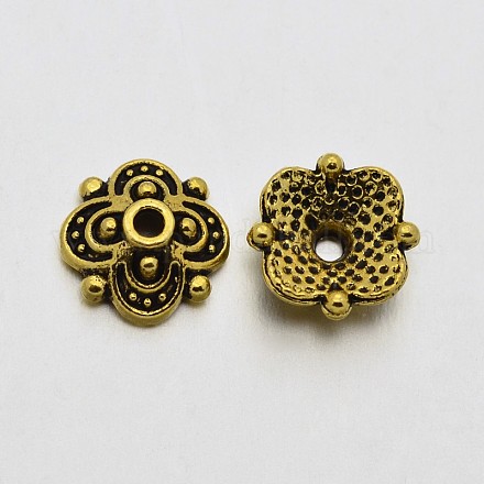 Antique Golden Tone Tibetan Style Zinc Alloy 4-Petal Bead Caps PALLOY-E379-04AG-8mm-1