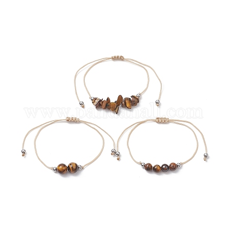 3 Stück 3-teiliges Armband-Set mit geflochtenen Perlen aus natürlichen Tigeraugen BJEW-JB09334-04-1