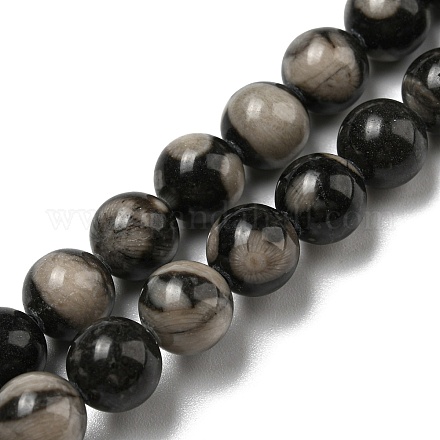 Brins de perles de corail fossile noir naturel G-R494-A04-03-1