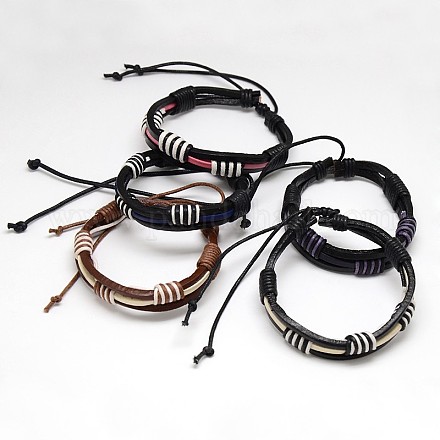 Bracelet unisexes en cuir et cordon ciré de style décontracté à la mode X-BJEW-L298-M-1