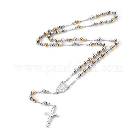 304 Stainless Steel Rosary Bead Necklaces NJEW-F240-02GP-1
