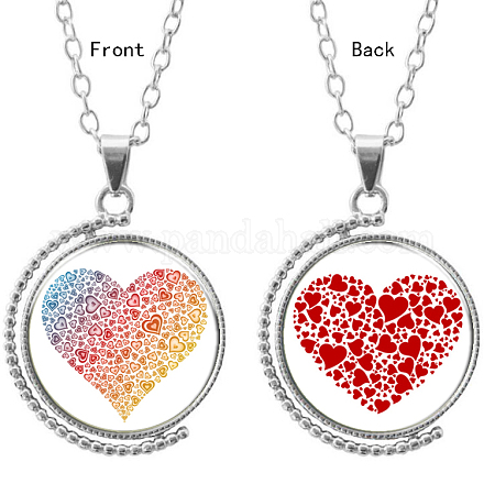 Double-sided Picture Glass Rotatable Pendant Necklaces NJEW-F200-38P-1