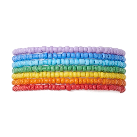 7 Uds. Conjuntos de pulseras de cuentas de vidrio estilo arcoíris para mujer BJEW-JB10065-01-1