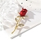 Rose Alloy Enamel Brooches, with Rhinestone Beads, Red, 62x24mm