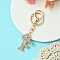 Golden Alloy Rhinestone Keychain, with Alloy Clasp and Iron Rings, Letter F, 10cm, Pendant: 42mm