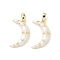 Brass Micro Pave Cubic Zirconia with Enamel Pendants, Moon, Real 18K Gold Plated, White, 21x13x4mm, Hole: 2.4x4.5mm