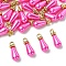 30Pcs ABS Plastic Imitation Pearl Pendants, Teardrop, with Alloy Micro Pave Crystal Rhinestone, Magenta, 21x8mm, Hole: 2.5mm