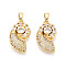 Brass Micro Pave Clear Cubic Zirconia Pendants, Conch Charms, Real 18K Gold Plated, 20x12x3.5mm, Hole: 4.5x2mm