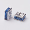 Brass Rhinestone Spacer Beads, Grade A, Silver Color Plated, Square, Light Sapphire, 6x6x3mm, Hole: 1mm