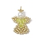 Glass Seed Beaded Angel Pendants, with Glass Pearl Round Bead and 304 Stainless Steel Jump Rings, Yellow, 29x18.5x6mm, Hole: 3mm