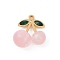 304 Stainless Steel Pendants, Cherry, with Resin & Rhinestone & Glitter Powder, Ion Plating(IP), Real 18K Gold Plated, Pink, 23x22.5x12mm, Hole: 1.8mm