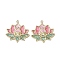 304 Stainless Steel Pendants, Flower, with Enamel and Rhinestone, Real 18K Gold Plated, Pearl Pink, 19.5x20x2.5mm, Hole: 1.5mm