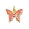 Brass Enamel & Sequins Pendants, Butterfly Charm, with Jump Ring, Cadmium Free & Lead Free, Rack Plating, Long-Lasting Plated, Real 18K Gold Plated, Pink, 16.5x19x1.5mm, Hole: 3.5mm