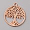 Alloy Pendants, Flat Round with Tree of Life, Rose Gold, 29x25.5x1.5mm, Hole: 1.8mm