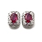 Brass Glass Beads, Rectangle, Hot Pink, 12x9x6.5mm, Hole: 1.2mm