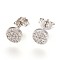 Brass Ear Studs, with Cubic Zirconia, Lead Free & Cadmium Free & Nickel Free, Flat Round, Clear, Platinum, 6x2mm, Pin: 0.8mm