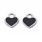 201 Stainless Steel Charms, with Enamel, Heart, Stainless Steel Color, Black, 12x10.5x1.5mm, Hole: 2mm