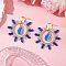 Teardrop Brass Glass Dangle Stud Earrings, with Cylinder Seed Beads & 304 Stainless Steel Linking Rings, Golden, Royal Blue, 48x48mm