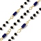 Brass Link Chains, with Glass Beads, Ion Plating(IP), Soldered, Cadmium Free & Nickel Free & Lead Free, Real 18K Gold Plated, with Spool, Blue, 13.5x3mm, 10m/roll.
