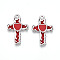 304 Stainless Steel Pendants, with Enamel, Cross with Heart Charms, Stainless Steel Color, Red, 30x20x3mm, Hole: 2mm