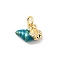 Brass Micro Pave Cubic Zirconia Charms, Shell Shape, with Enamel, Long-Lasting Plated, Rack Plating, Cadmium Free & Lead Free, with Jump Ring, Golden, 9.5x12.5x6mm, Hole: 3mm