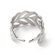304 Stainless Steel Leafy Branch Open Cuff Ring for Women RJEW-K245-31P-2