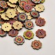 Flower Dyed 2-Hole Printed Wooden Buttons BUTT-P011-13-1