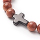 Natural Rosewood & Synthetic Turquoise Beaded Stretch Bracelet for Men Women BJEW-JB09291-5