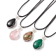 4Pcs 4 Style Natural & Synthetic Mixed Gemstone Teardrop Pendant Necklaces Set with Waxed Cords for Women NJEW-TA00034-1