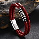 Bracelet multi-rangs double couche en cuir perlé tête de mort en acier inoxydable SKUL-PW0004-26B-02-1