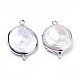 Conectores de eslabones de perlas keshi naturales chapados X-PEAR-S012-04P-2