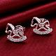 Rocking Horse Silver Color Plated Brass Cubic Zirconia Stud Earrings EJEW-BB09818-6