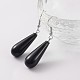 Teardrop Platinum Tone Brass Natural Black Agate Dangle Earrings EJEW-M058-03-1