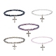 Bracciale elasticizzato con perline rotonde in vetro con ciondolo a croce in lega da donna BJEW-JB08509-1