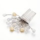 Platinum Plated Flower Brass Glass Beaded Hair Combs PHAR-I001-01B-2
