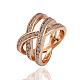 Real Rose Gold Plated Tin Alloy Czech Rhinestone Hollow Wide Band Rings For Women RJEW-BB09730-6RG-1