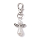 天使の腹筋プラスチック模造真珠のペンダントの装飾  合金製回転式ナスカンカニカン付き  ホワイト  63.5mm HJEW-JM01359-02-1