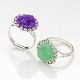 Adjustable Druzy Round Resin Silver Color Plated Brass Finger Rings RJEW-JR00138-01-1